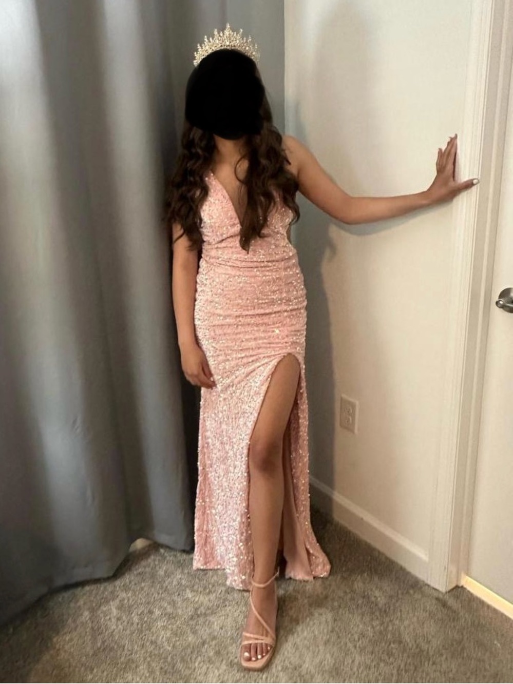 Pink sequin prom dress